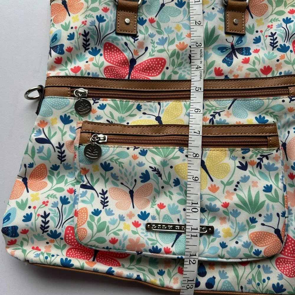 Floral Butterfly Tote Bag with Tan Accents